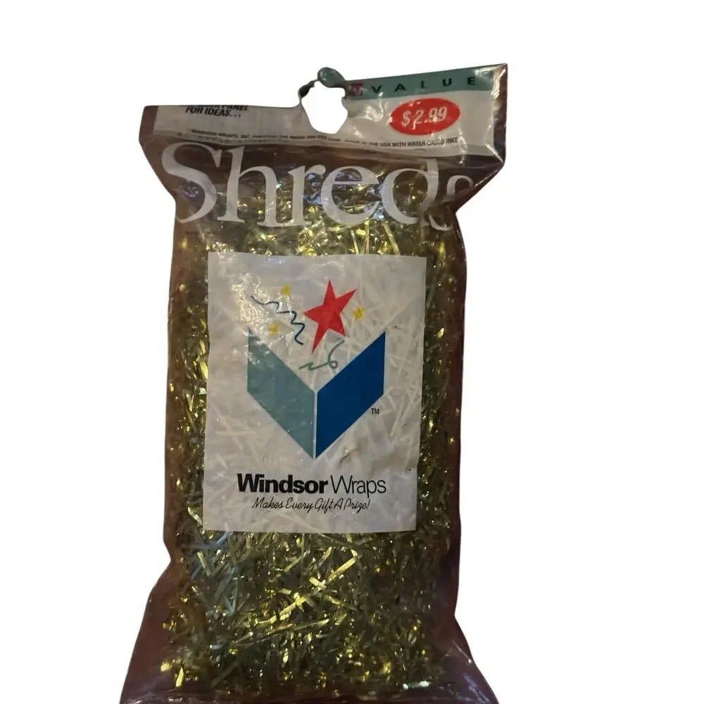 VTG Windsor Wraps Gold Gift Shred Foil Tinsel Wrap Packaging NOS USA Retro Decor